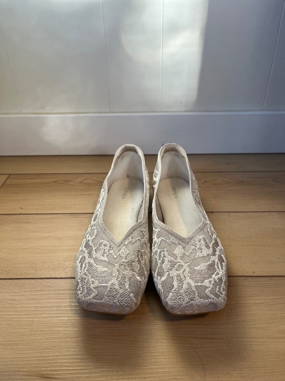 VIVAIA White Lace Square Toe V-Cut Flats Bridal Wedding Shoes Size 41